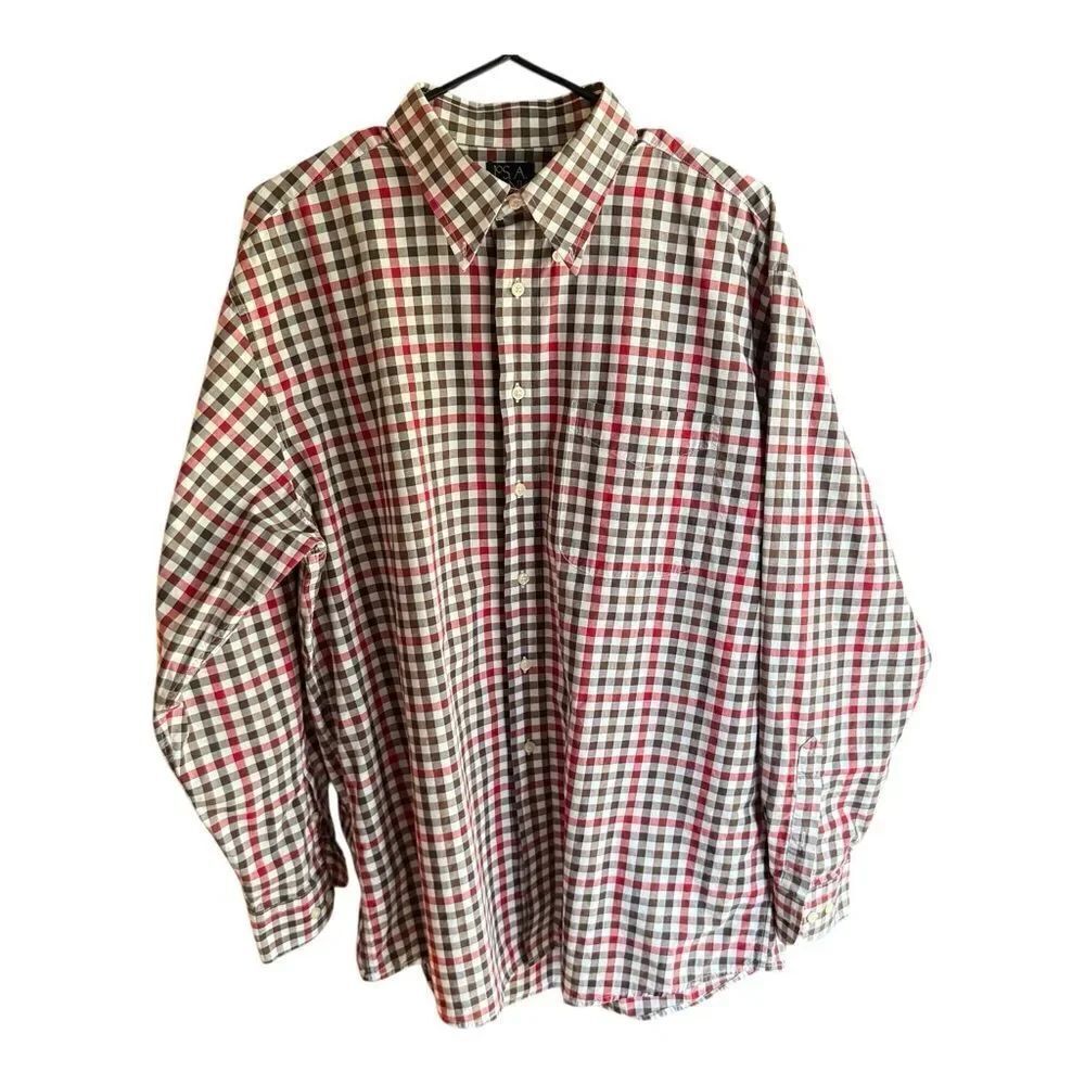 Jos. A. Bank Red and Brown Plaid Casual Shirt